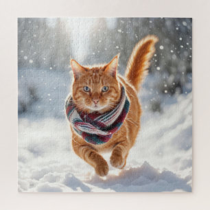 Ginger Cat On Snow Jigsaw Puzzle