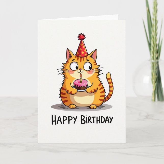 Ginger Cat Party Birthday Card (Front)
