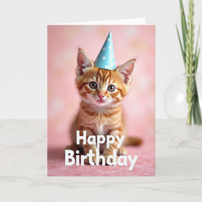 Ginger Cat Party Hat Card (Front)