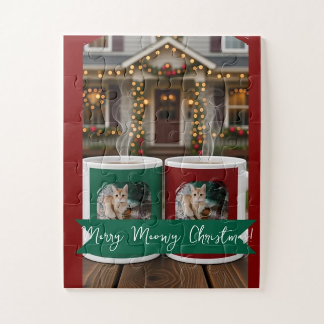 Ginger cat, Photo Text Customize ,Meowy Christmas, Jigsaw Puzzle (Vertical)