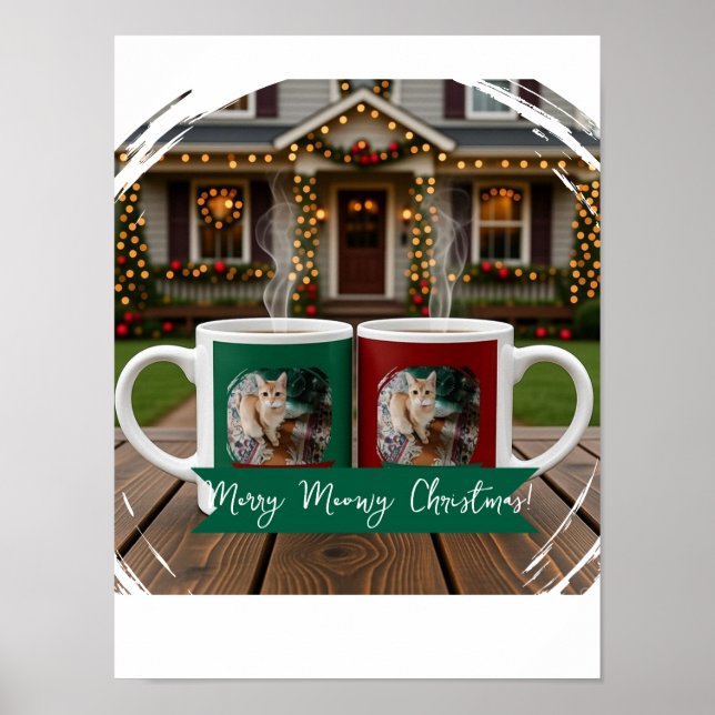 Ginger cat, Photo Text Customize ,Meowy Christmas, Poster (Front)