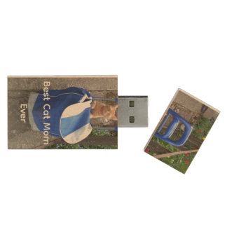 Ginger Cat Photo  Wood Flash Drive
