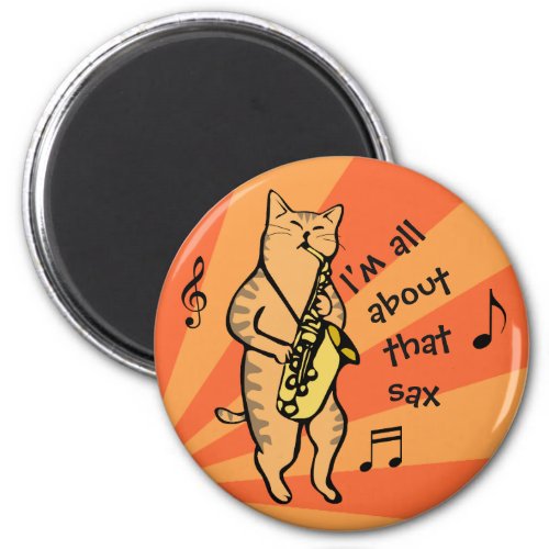 Ginger Cat Playing Saxophone Orange Magnet