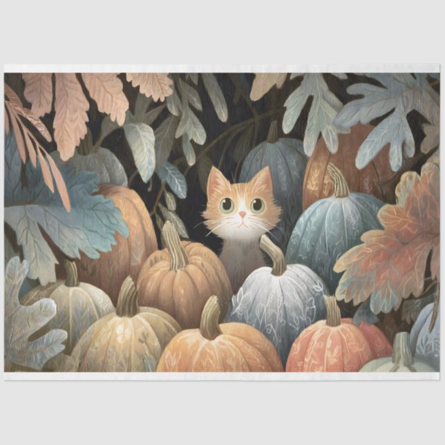 Ginger Cat Pumpkin Patch Decoupage Tissue Paper (Front)
