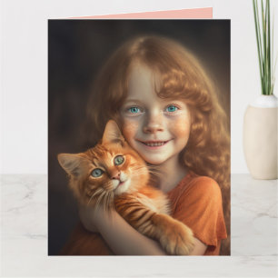 GINGER CAT & REDHEAD GIRL BIG BIRTHDAY CARD