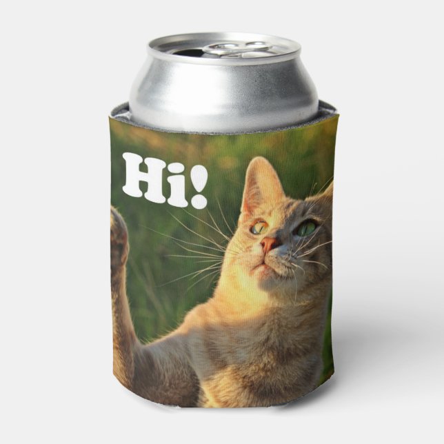 Ginger Cat Saying Hi! Can Cooler (Can Front)