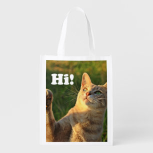 Ginger Cat Saying Hi! Grocery Bag