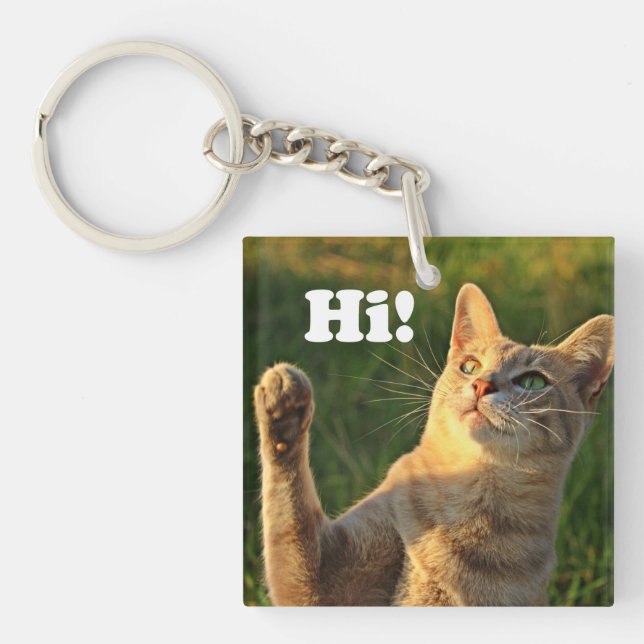 Ginger Cat Saying Hi! Keychain (Front)