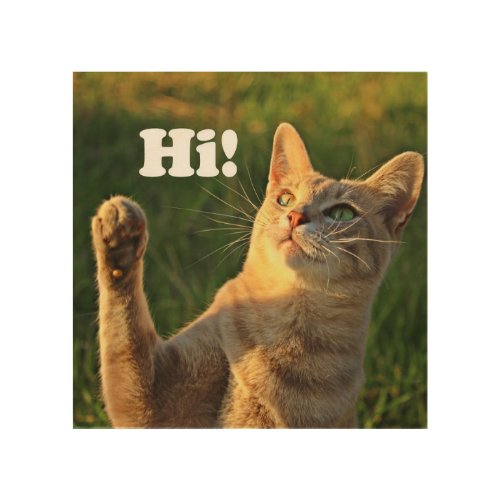 Ginger Cat Saying Hi Wood Wall Art