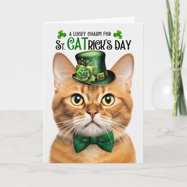 Ginger Cat St CATrick's Day Lucky Charm Holiday Card (Front)