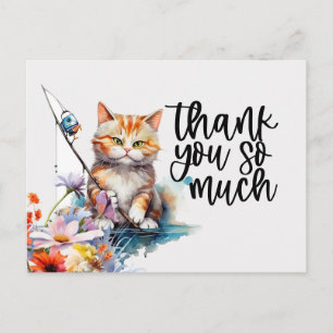 Ginger Cat Thank you card cat is fishing