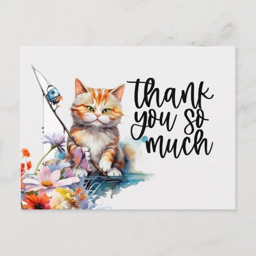 Ginger Cat Thank you card cat is fishing 