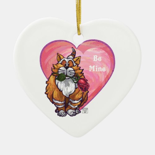 Ginger Cat Valentines Day Ceramic Ornament