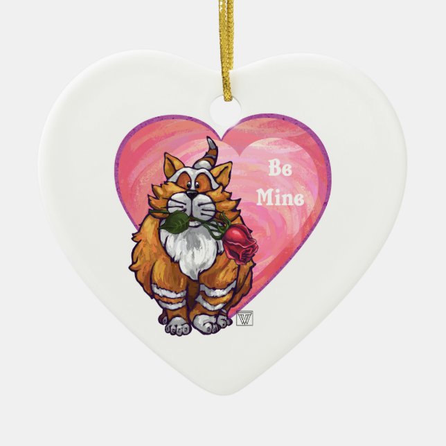 Ginger Cat Valentine's Day Ceramic Ornament (Front)