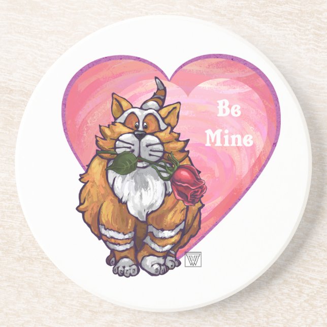 Ginger Cat Valentine's Day Coaster (Front)