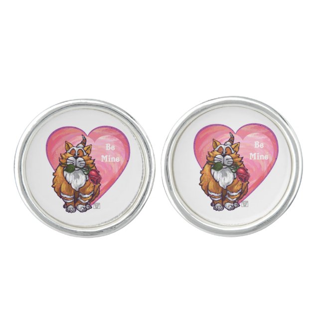 Ginger Cat Valentine's Day Cufflinks (Front)