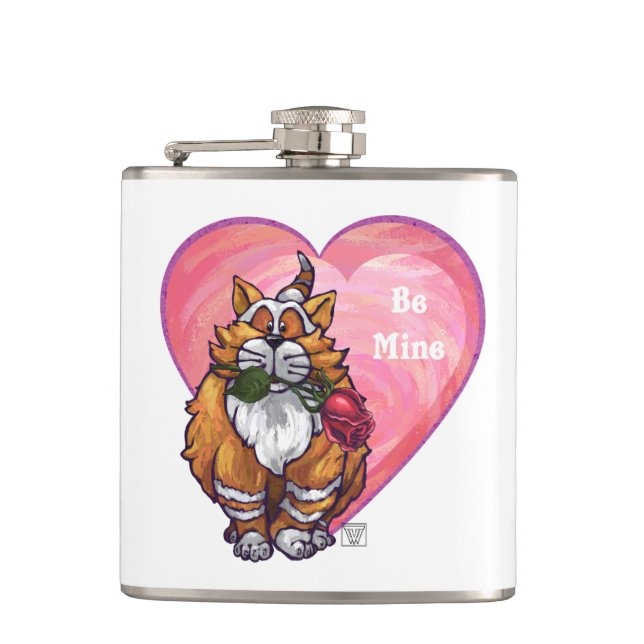 Ginger Cat Valentine's Day Hip Flask (Front)