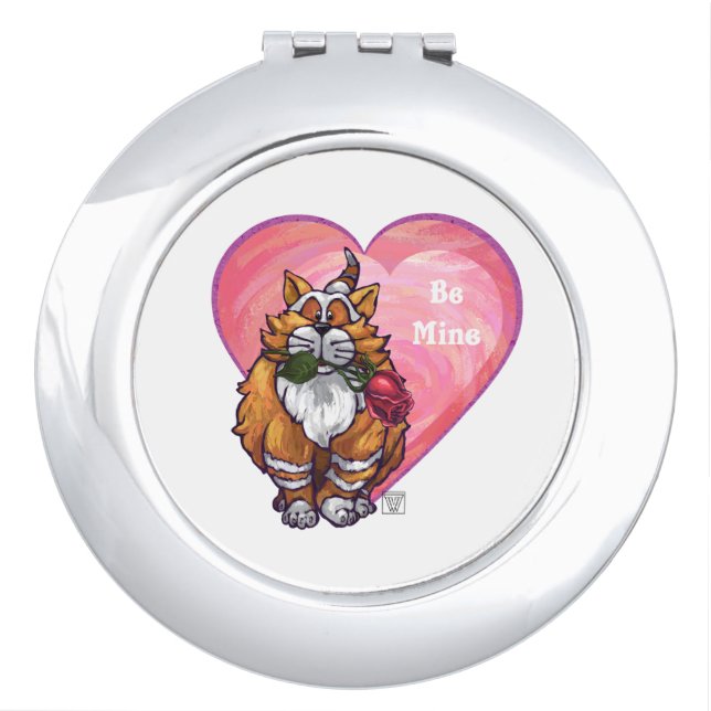 Ginger Cat Valentine's Day Makeup Mirror (Front)