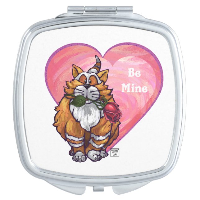 Ginger Cat Valentine's Day Mirror For Makeup (Front)