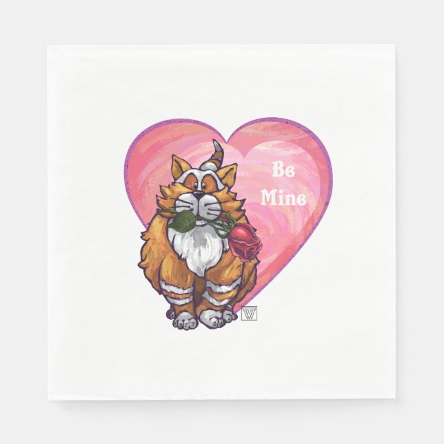 Ginger Cat Valentine's Day Paper Napkins (Front)