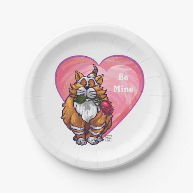 Ginger Cat Valentine's Day Paper Plates (Front)
