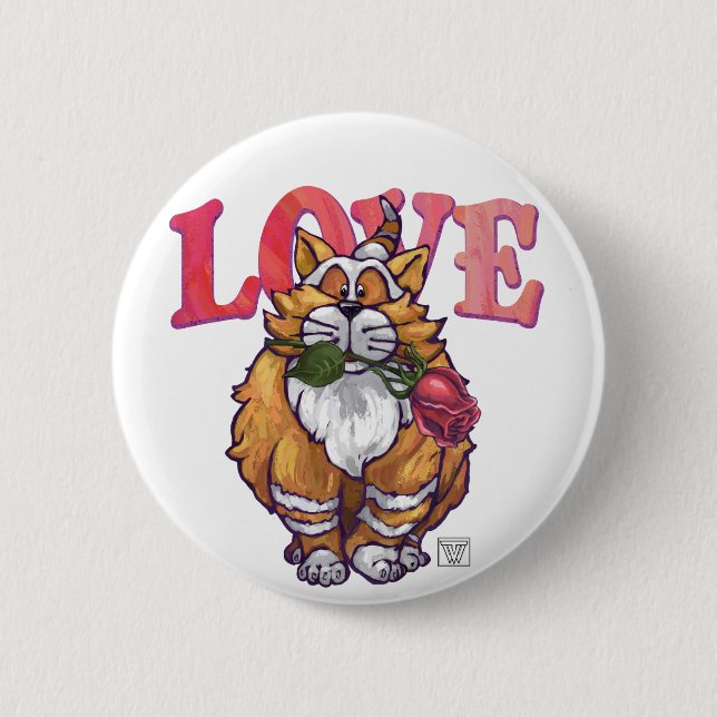 Ginger Cat Valentine's Day Pinback Button (Front)