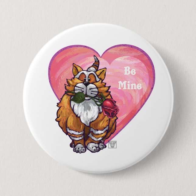 Ginger Cat Valentine's Day Pinback Button (Front)