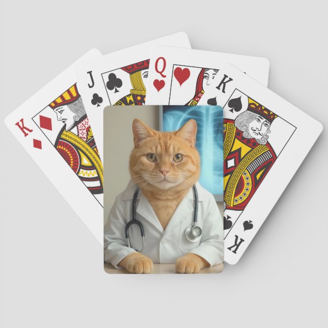 Ginger Cat Wearing a Doctor Lab Coat Poker Cards (Back)