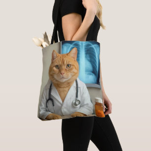 Ginger Cat Wearing a Doctor Lab Coat Tote Bag