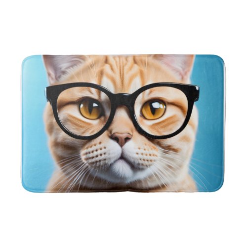 Ginger Cat Wearing Glasses Bath Mat