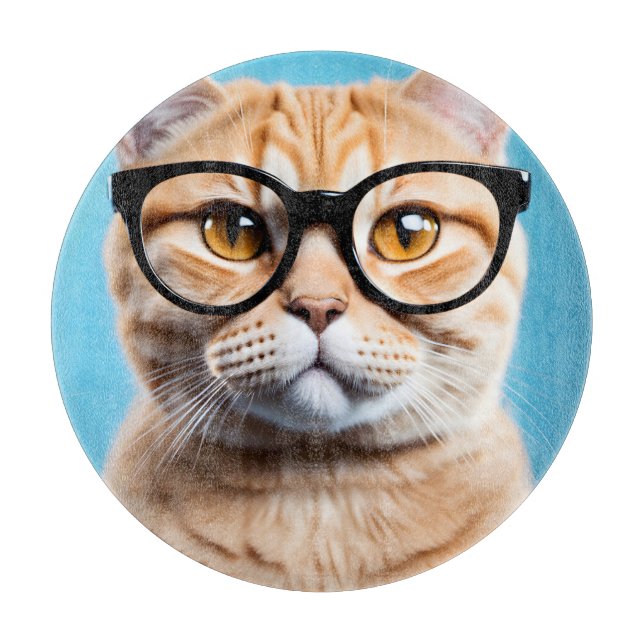 Ginger Cat Wearing Glasses Cutting Board (Front)