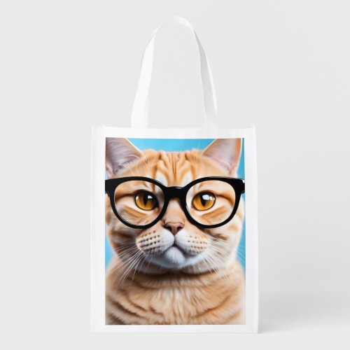 Ginger Cat Wearing Glasses Grocery Bag