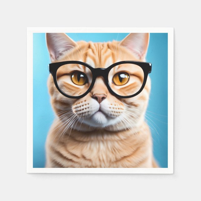Ginger Cat Wearing Glasses Napkins (Front)