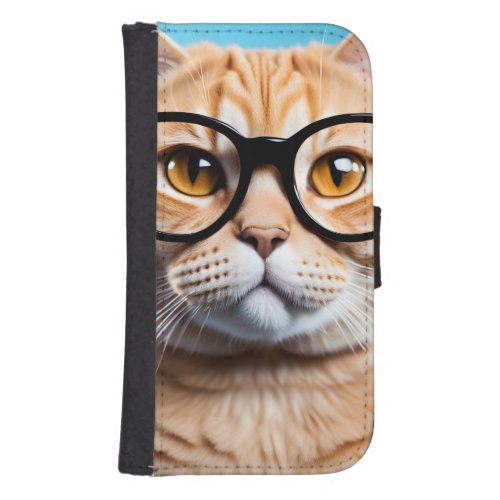 Ginger Cat Wearing Glasses Galaxy S4 Wallet Case