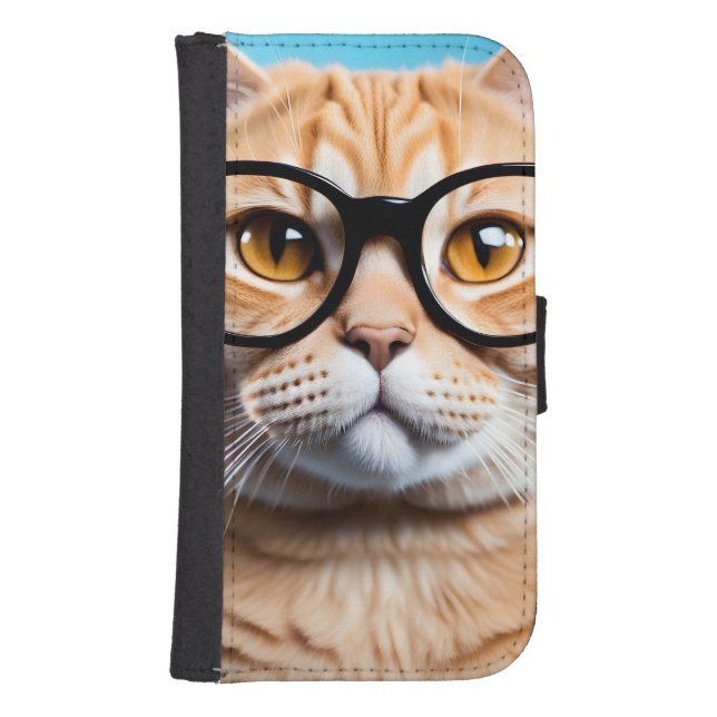 Ginger Cat Wearing Glasses Samsung Galaxy Wallet Case (Front)