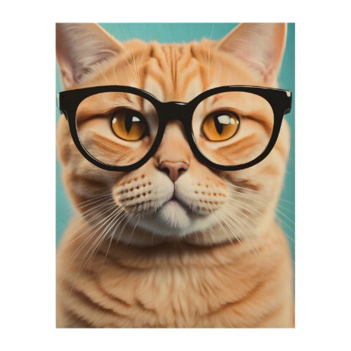 Ginger Cat Wearing Glasses Wood Wall Art