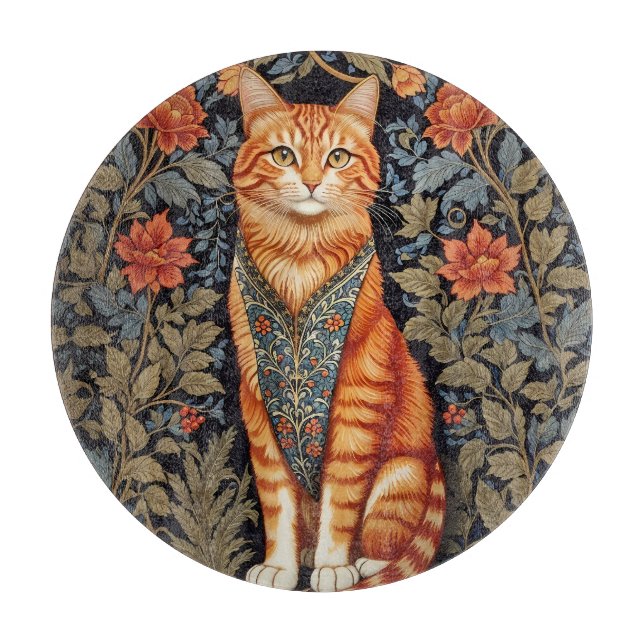 Ginger Cat William Morris Inspired Floral Cutting Board (Front)
