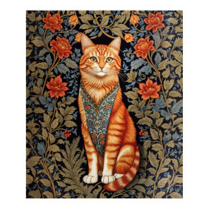 Ginger Cat William Morris Inspired Floral Poster