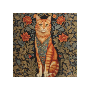 Ginger Cat William Morris Inspired Floral Wood Wall Art