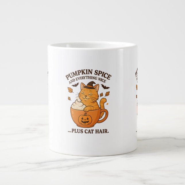Ginger Cat Witch – Cute Halloween Design with Pump Giant Coffee Mug (Front)