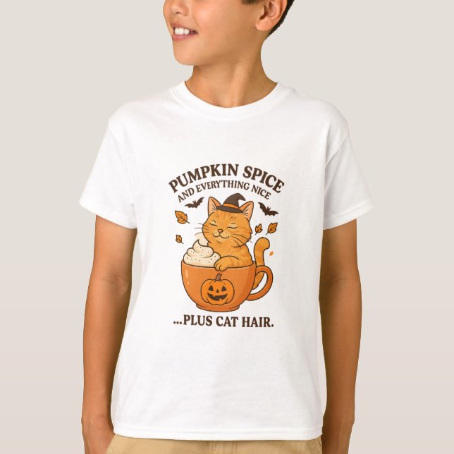 Ginger Cat Witch – Cute Halloween Design with Pump T-Shirt (Front)