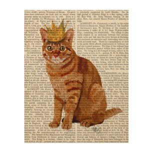 Ginger Cat with Crown Full Wood Wall Art