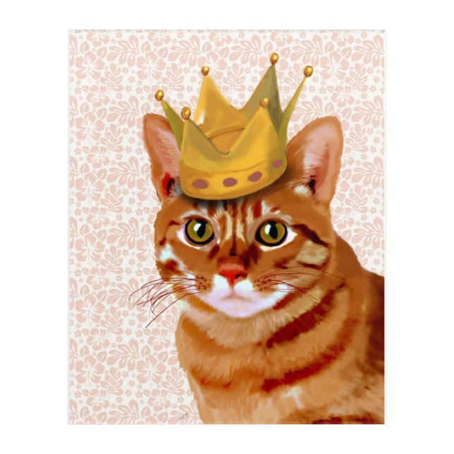 Ginger Cat with Crown Portrait Acrylic Print (Front)