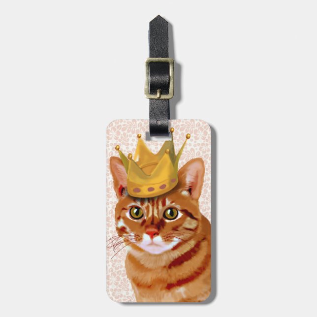 Ginger Cat with Crown Portrait Luggage Tag (Front Vertical)