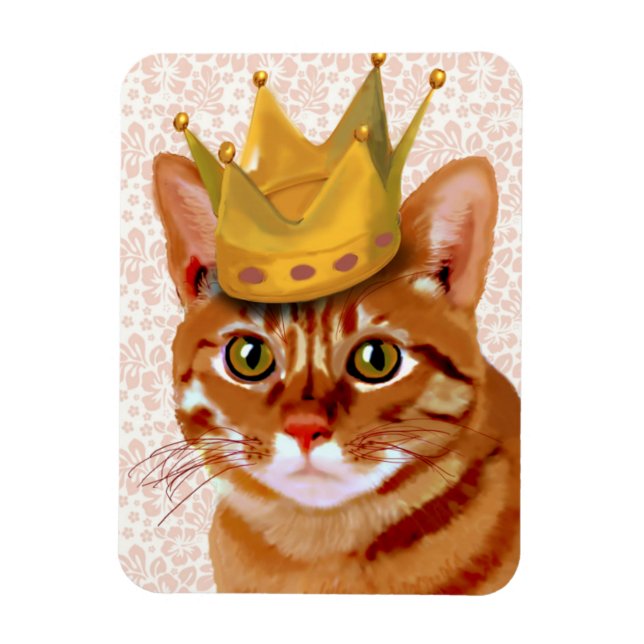 Ginger Cat with Crown Portrait Magnet (Vertical)