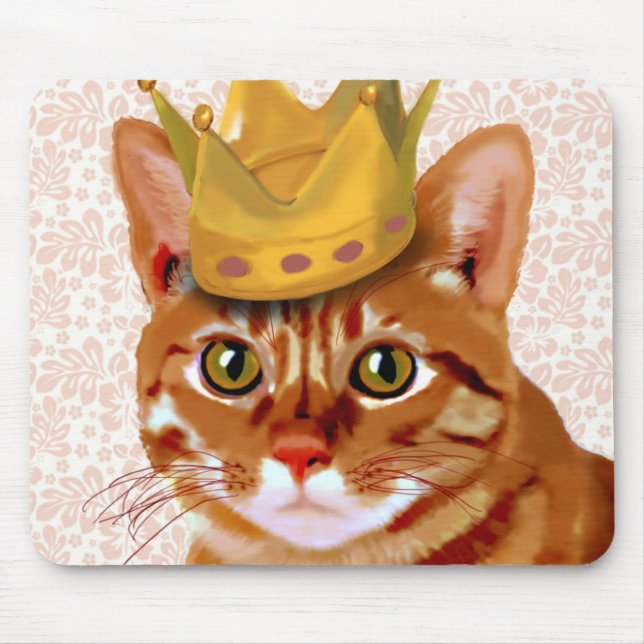 Ginger Cat with Crown Portrait Mouse Pad (Front)