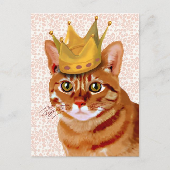 Ginger Cat with Crown Portrait Postcard (Front)
