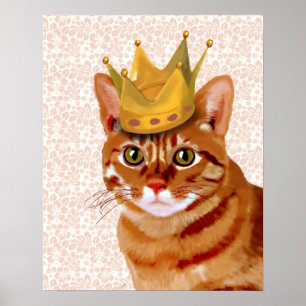 Ginger Cat with Crown Portrait Poster