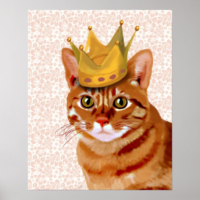 Ginger Cat with Crown Portrait Poster (Front)