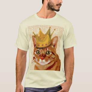 Ginger Cat with Crown Portrait T-Shirt